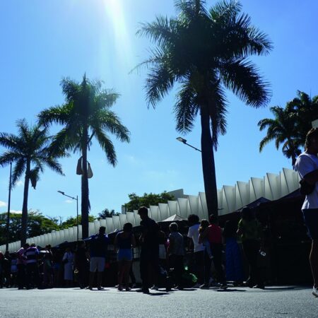 Barracas e palmeiras na Avenida Afonso Pena, Feira Hippie de BH